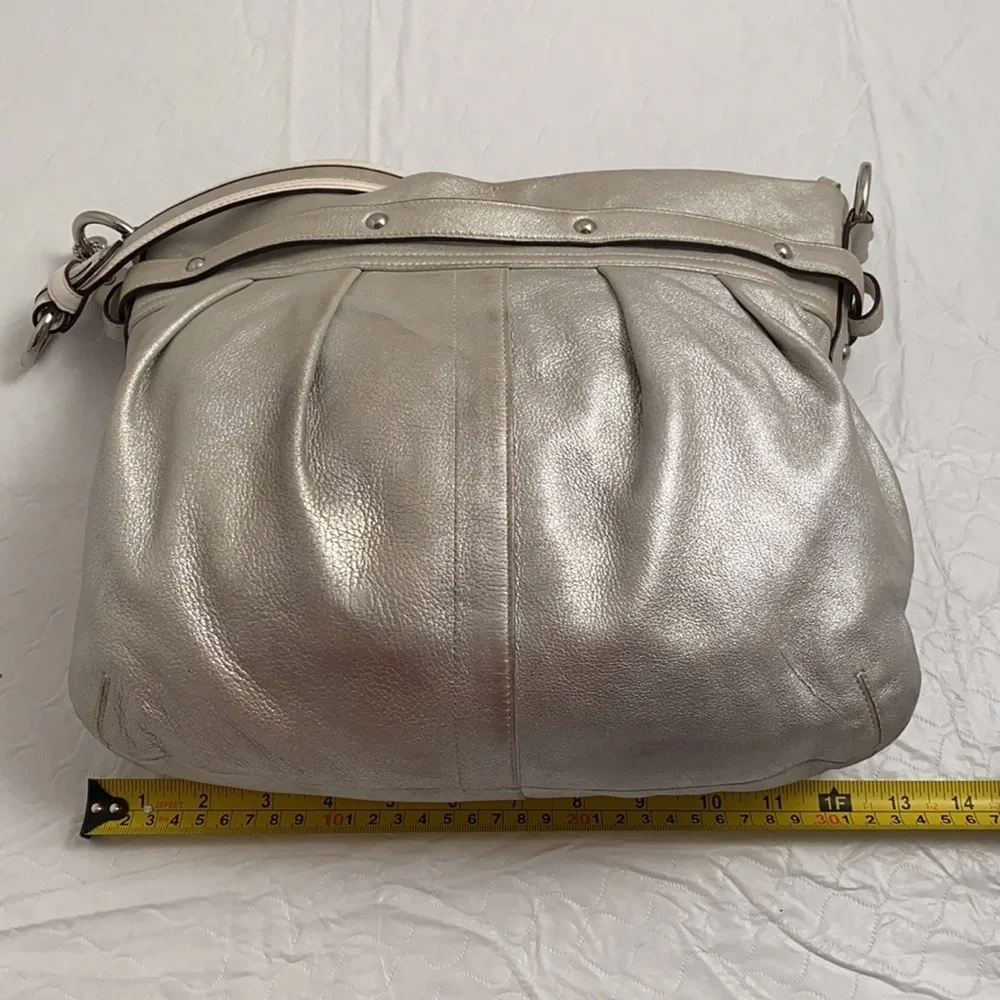 Coach silver metallic soft goat suede leather hobo bag with nickel hardware